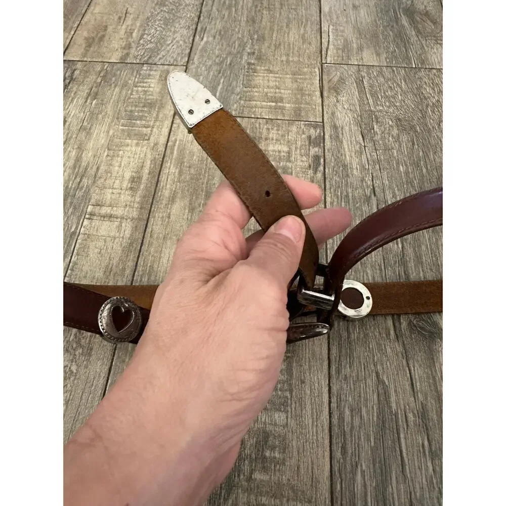 Vintage Women's Brown Genuine Leather western silver Belt hearts 1X plus size